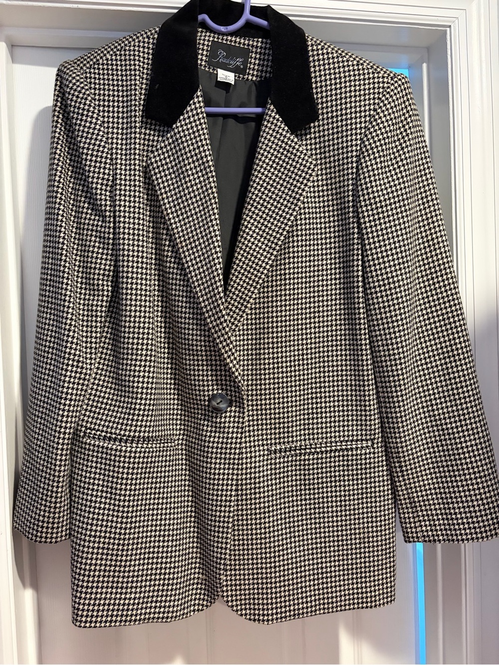 Vintage Radcliffe Houndstooth Blacer Black Velvet Collar
